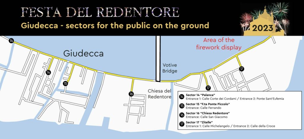 Redentore-Feuerwerk in Venedig - Sektoren Insel Giudecca