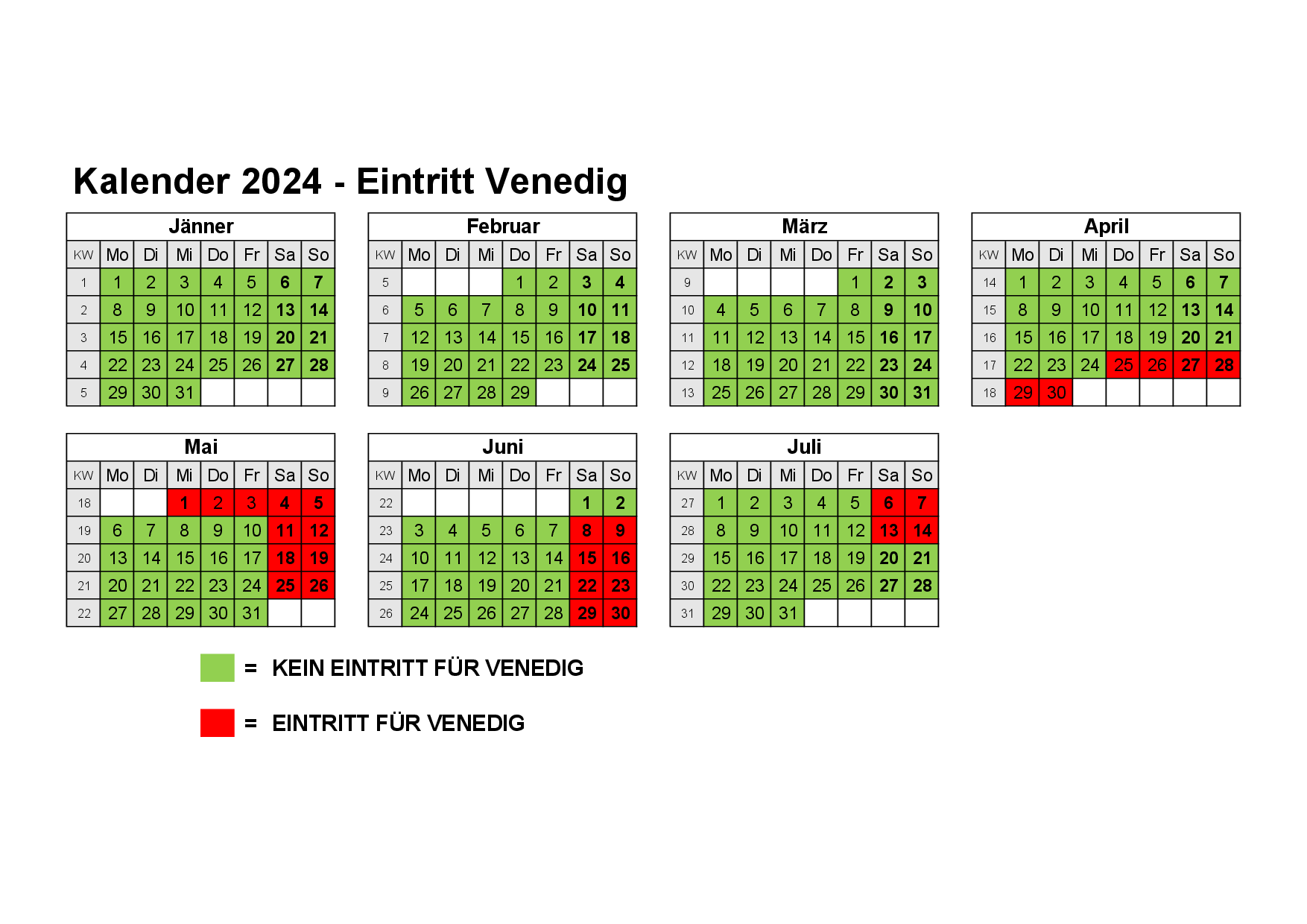 Eintritt Venedig - Kalender 2024